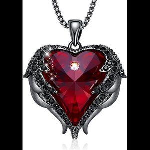 Angel Wing Love Heart Necklaces for Women, Silver Tone Pendant Necklace